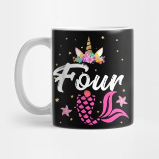 4Th Birthday Girl Unicorn Shirt Mermaid Tail 4 Years Old Mug